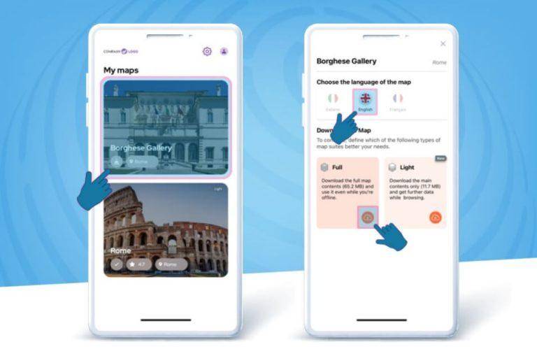 POP Guide app screens showing how to download content