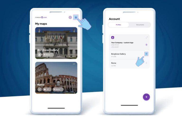 POP Guide app screens showing how to change the content language