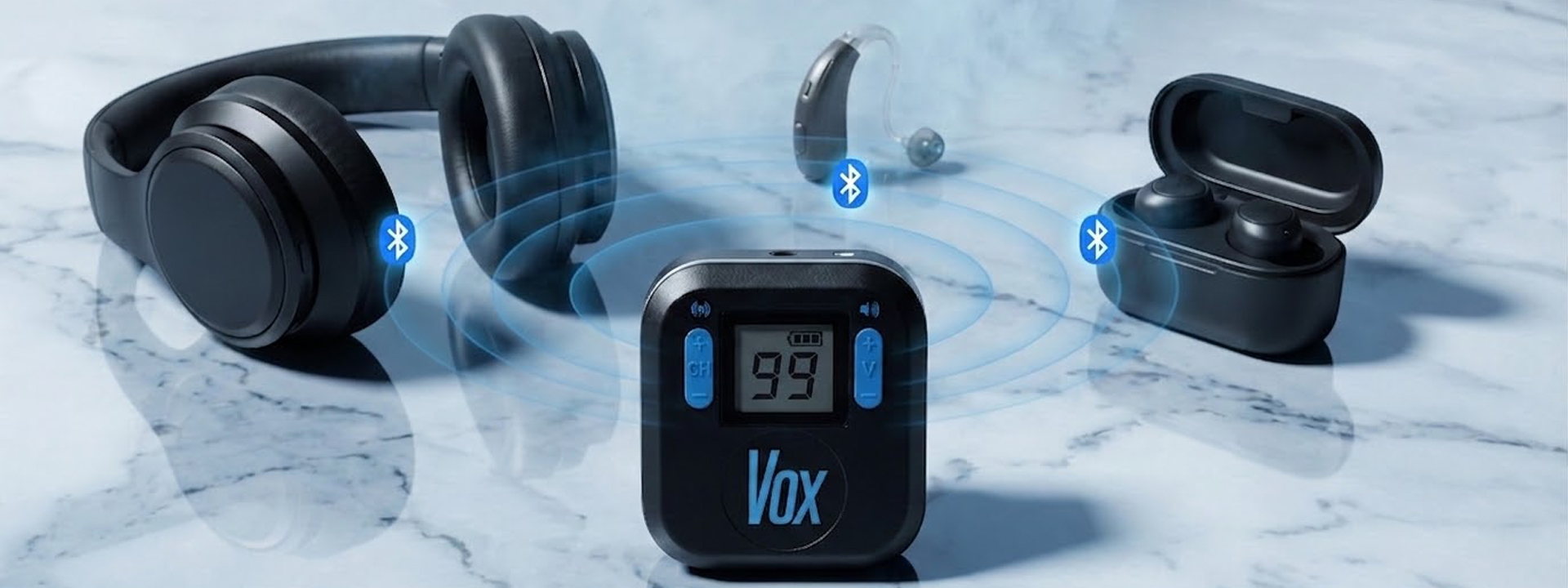 Vox BT - The bluetooth adapter to connect Vox Radios with earphones and hearing aids